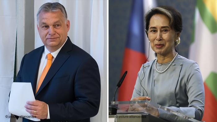 Bildkombo Viktor Orban und Aung San Suu Kyi 