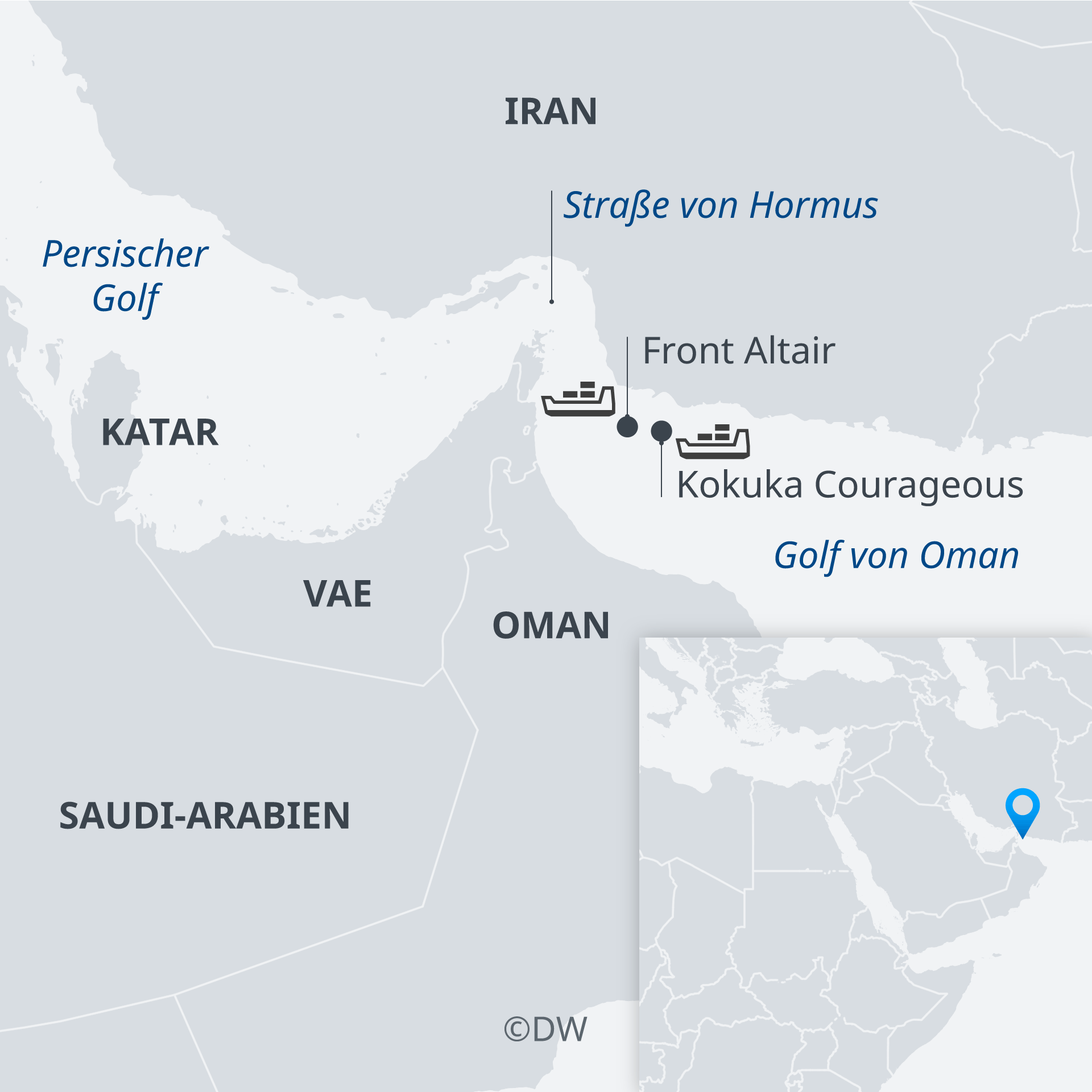 Karte Tanker angeschossen Golf von Oman DE