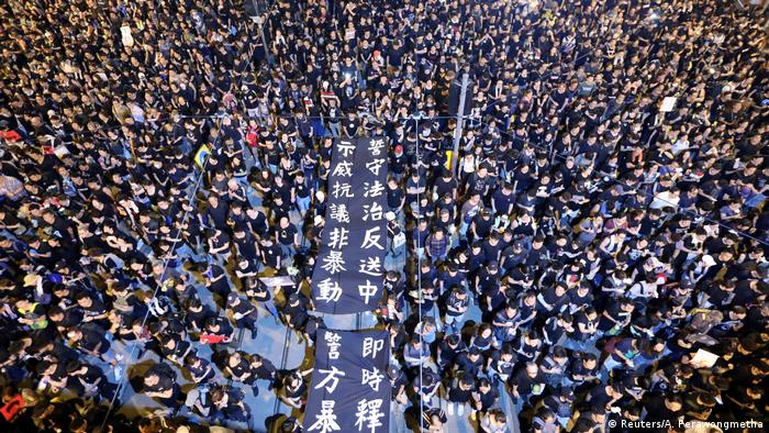 Protesters at a demonstration in Hong Kong