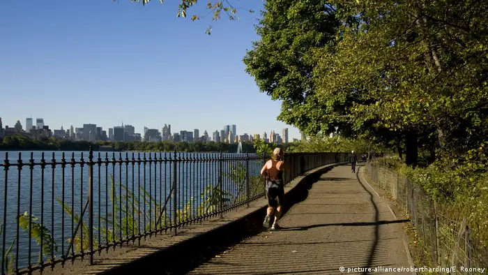 A man jogs through Central Park in New York
