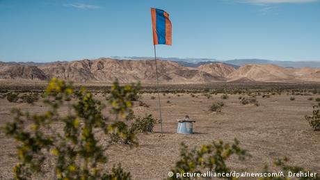 A water drop, left by activists seeking to help keep migrants alive