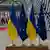 Прапори України та ЄС та тлі прапорів держав-членів ЄС (фотоілюстрація)