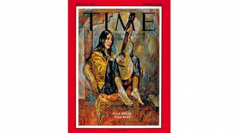 Das Titelblatt des Time Magazine mit einem Porträt von Joan Baez mit Gitarre