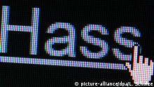 ARCHIV - 30.09.2015, Berlin: Der Hashtag «#Hass» ist auf einem Bildschirm in Berlin zu sehen. (Illustration zu dpa «FDP fordert mehr Engagement gegen Hasskriminalität im Internet) Foto: Lukas Schulze/dpa +++ dpa-Bildfunk +++ | Verwendung weltweit