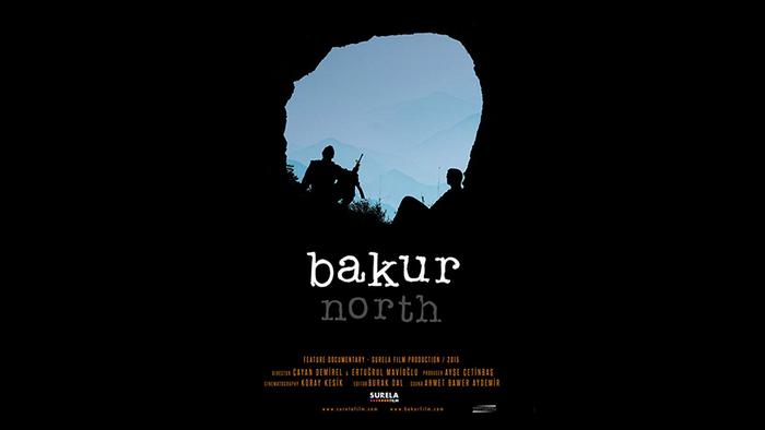 Filmplakat Bakur mit den Silhouetten zweier PKK-Kämpfer vor einer Höhle