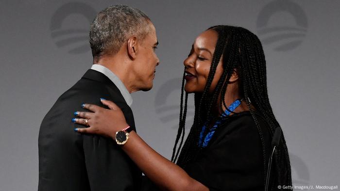 Aminata Toure greeting former US President Barack Obama