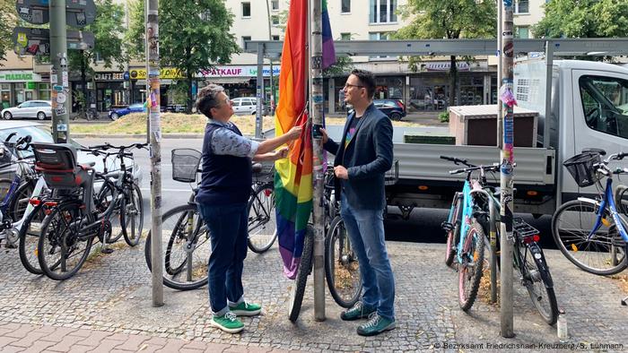 Germany| Berlin Pride Week | Berlin's district mayor hoists the rainbow flag in Friedrichshain