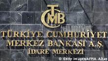August 14, 2018***
A picture taken on August 14, 2018 shows the logo of Turkey's Central Bank (TCMB) at the entrance of the bank's headquarters in Ankara, Turkey. (Photo by ADEM ALTAN / AFP) (Photo credit should read ADEM ALTAN/AFP/Getty Images)