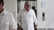 FILE PHOTO: Former president of El Salvador, Mauricio Funes arrives at the attorney general office in San Salvador February 3, 2016. Funes was called by the attorney general to testify in an ongoing investigation about privileges given to prisoners serving gang-related crimes in El Salvador, according to local media. REUTERS/Jose Cabezas/File Photo