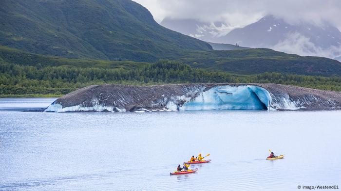 Kayakers at Valdez Glacial Lake in Alaska