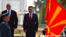 North Macedonia's Prime Minister Zoran Zaev and his Bulgarian counterpart Boyko Borissov attend a welcome ceremony in Skopje, North Macedonia August 1, 2019. REUTERS/Ognen Teofilovski
