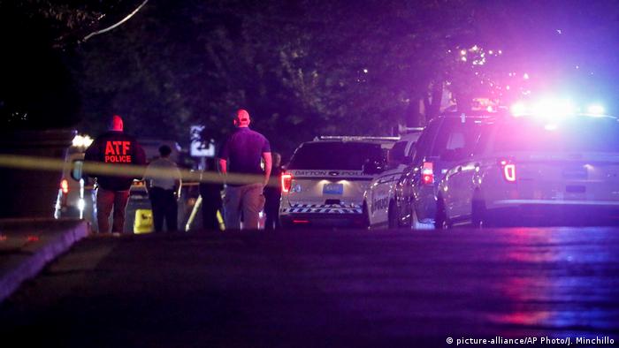 Authorities work at the scene of a mass shooting in Dayton, Ohio