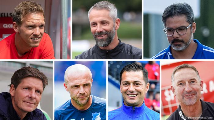 Bundesliga coaches Julian Nagelsmann, Marco Rose, David Wagner, Oliver Glasner, Alfred Schreuder, Ante Covic, Achim Beierlorzer (picture-alliance/dpa)
