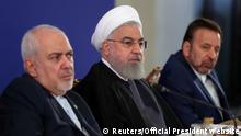 Iranian President Hassan Rouhani is seen during a meeting with Iran's Foreign Minister Mohammad Javad Zarif and with deputies and Senior directors of the Ministry of Foreign Affairs in Tehran, Iran, August 6, 2019. Official President website/Handout via REUTERS ATTENTION EDITORS - THIS IMAGE WAS PROVIDED BY A THIRD PARTY. NO RESALES. NO ARCHIVES