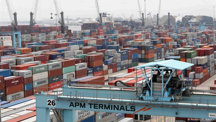 Thousands of containers are lined up in Apapa port, Lagos