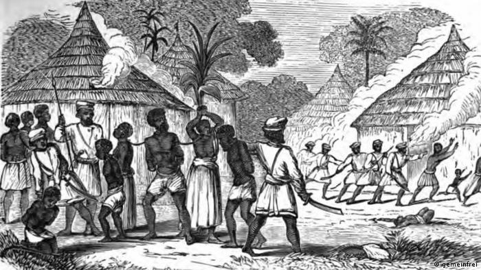 An illustratIon from 1859 shows how an African village is burned down and the villagers are taken into slavery. 