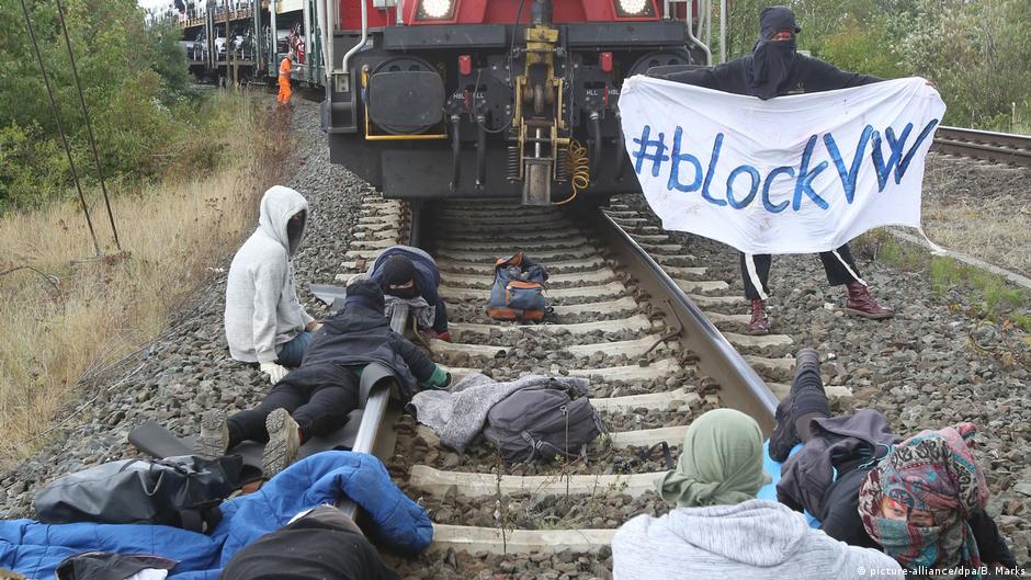 German climate protesters block VW train