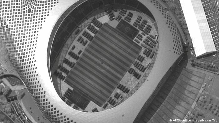 Satellite image of a soccer stadium at the Shenzhen Bay Sports Center, China