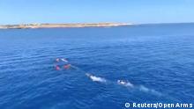 18.08.2019
A still image taken from a video shows migrants attempting to swim ashore after jumping off the Spanish rescue ship Open Arms, off the coast of Lampedusa, Italy, August 18, 2019. Open Arms/Handout/REUTERS TV via REUTERS ATTENTION EDITORS - THIS IMAGE HAS BEEN SUPPLIED BY A THIRD PARTY. NO RESALES. NO ARCHIVES.