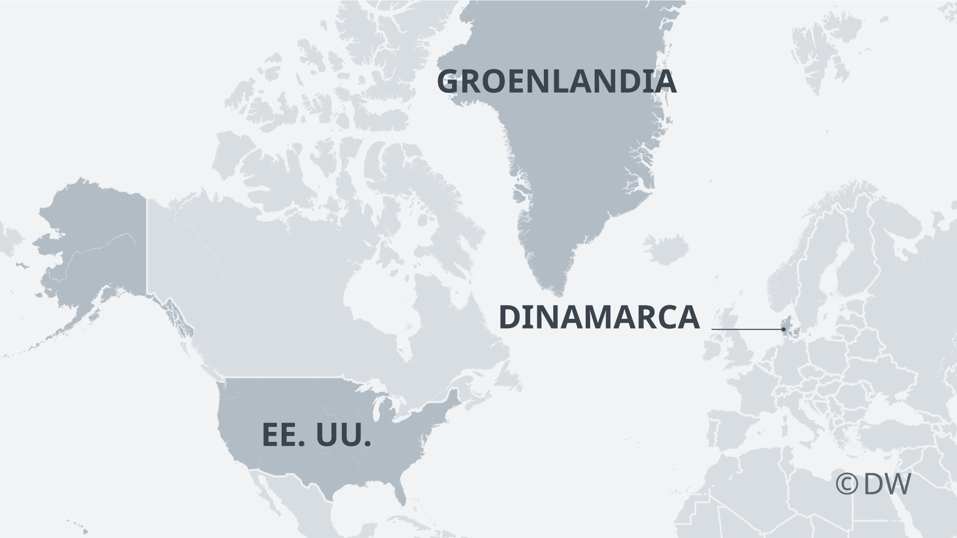 <strong>Groenlandia está ubicado en el continente americano pero le pertenece al país de Dinamarca. Imagen: DW</strong>   