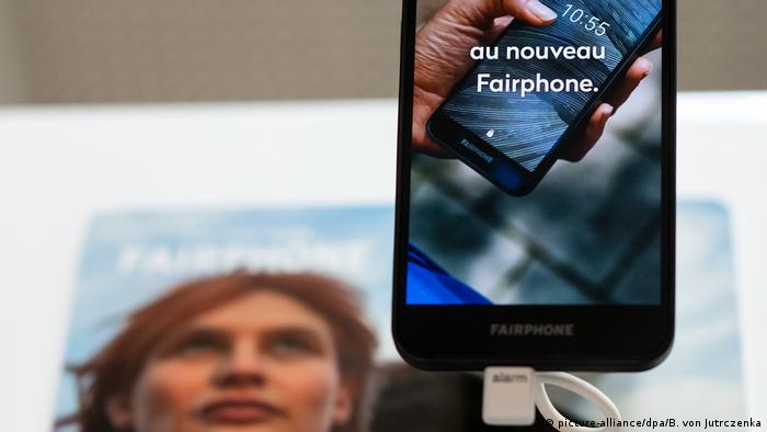 A Fairphone 3 model shown in a close-up photo