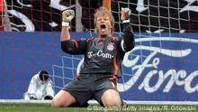 MUNICH, GERMANY - MARCH 07: Oliver Kahn of FC Bayern celebrates the victory of his team over Real Madrid after the UEFA Champions League round of sixteen second leg match at the Allianz Arena on March 7, 2007 in Munich, Germany.FC Bayern won the match 2-1. (Photo by Ralph Orlowski/Bongarts/Getty Images)