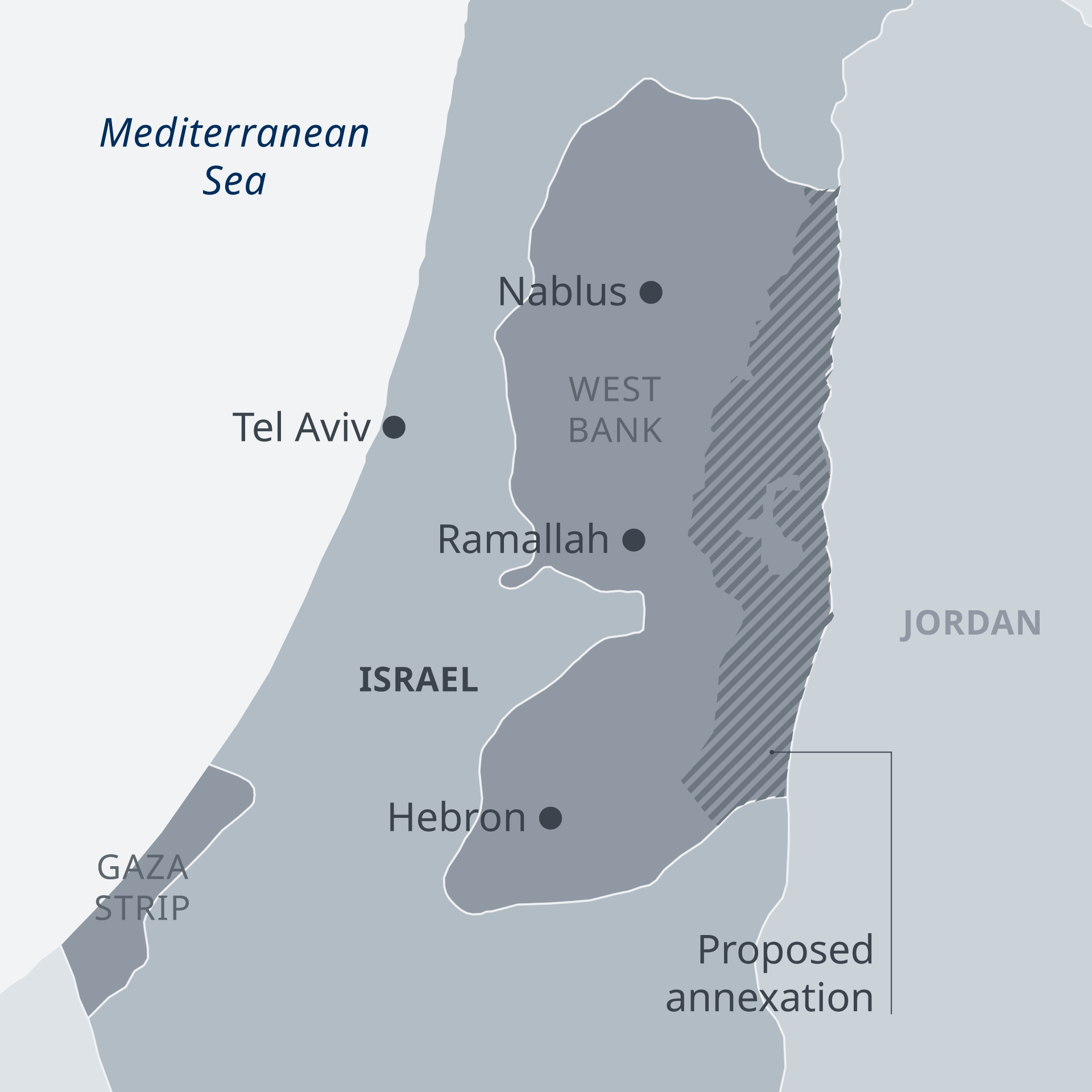 west bank on map of middle east