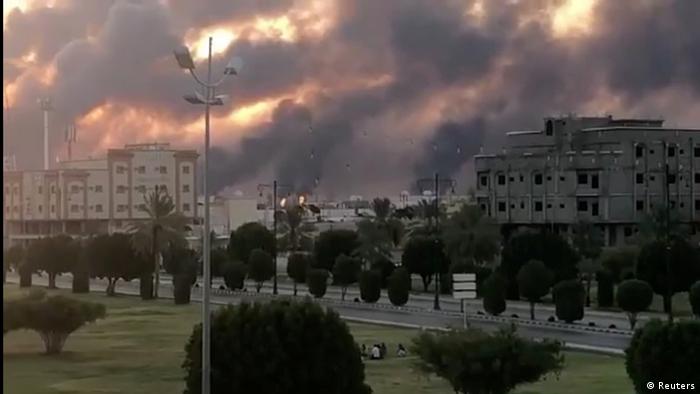 Massive columns of smoke fill the sky above Aramco's Abqaiq plant