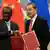 Chinese Foreign Minister Wang Yi and Solomon Islands' Foreign Minister Jeremiah Manele in Beijing