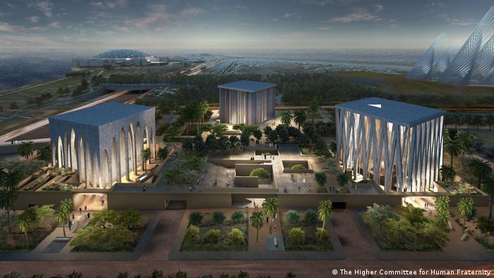 Planned design of Abrahamic Family House in Abu Dhabi, the capital of the United Arab Emirates