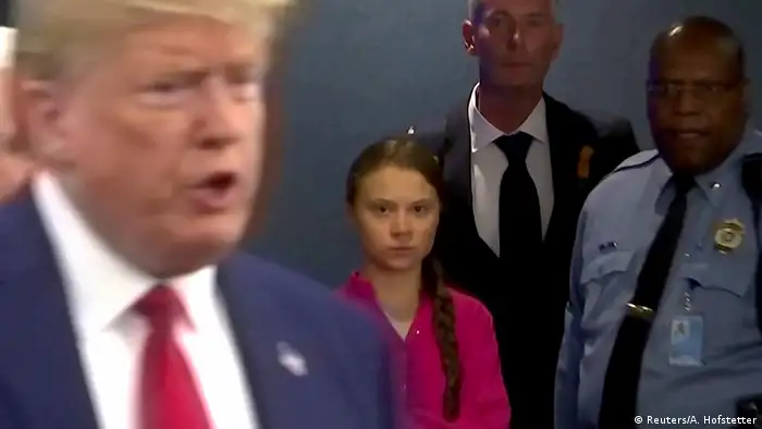 UN Greta Thunberg und Donald Trump zufällige Begegnung