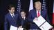 U. S. President Donald Trump (R) and Japanese Prime Minister Shinzo Abe show their signature on the trade issue on the sidelines of the United Nations General Assembly U. S. President Donald Trump (R) and Japanese Prime Minister Shinzo Abe show their signature on the trade issue on the sidelines of the United Nations General Assembly