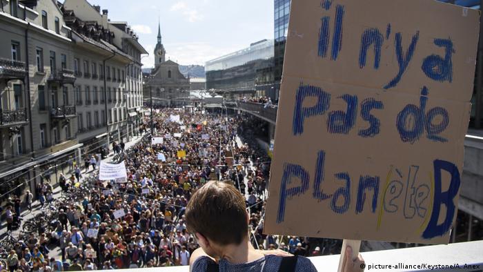 People demonstrate in Bern, Switzerland, during a National Climate Strike to protest a lack of climate awareness