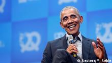 Former U.S. President Barack Obama takes part in a moderated discussion during the opening of the Bits & Pretzels tech start-up conference in Munich, Germany, September 29, 2019. REUTERS/Michaela Rehle