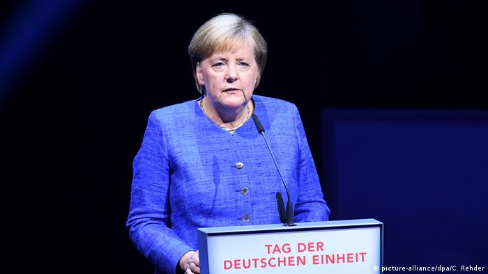 Angela Merkel, canciller de Alemania, durante el acto por el Día de la Reunificación alemana, en Kiel. (3.10.2019).
