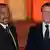 Lyon Präsident Emmanuel Macron (C) mit Kameruns Präsident Paul Biya