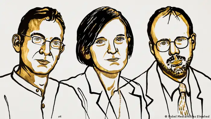 Zeichnung Wirtschaftsnobelpreisträger 2019 | Abhijit Banerjee, Esther Duflo and Michael Kremer