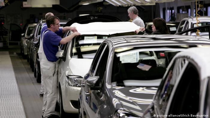 Production line of the Volkswagen Golf A6 in Wolfsburg, Germany
