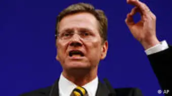 Guido Westerwelle, chief of the Free Democrats gestures at an FDP convention in January
