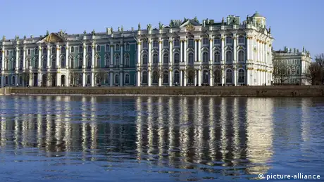 The Hermitage Museum and its reflection in the Neva River.