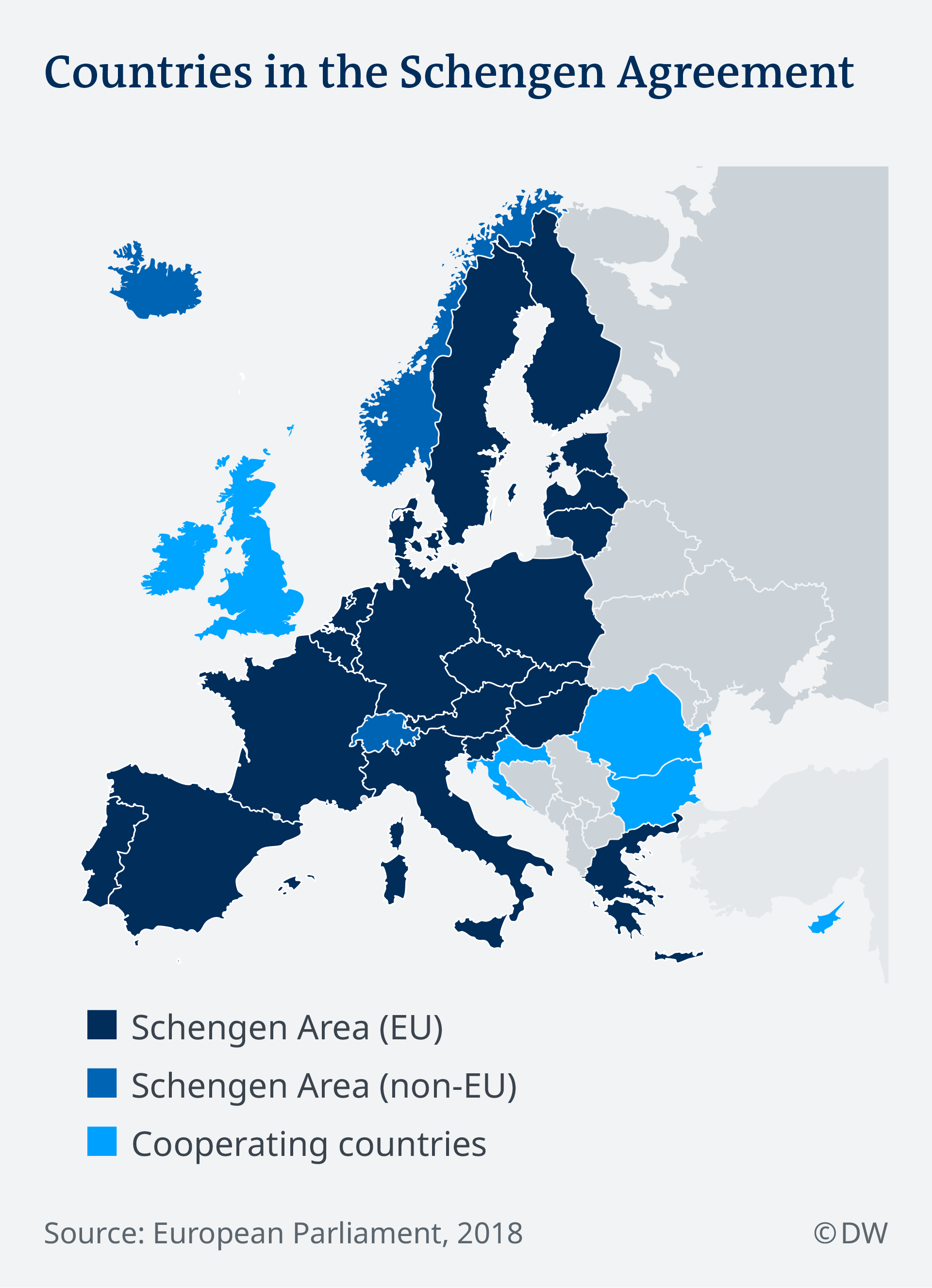 Infografik Schengen Mitgliedstaaten Länder Karte 2018 EN