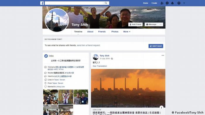 Facebook Screenshot l Taiwanesischer Professor Tony Shih in chinesischer Gefangenschaft