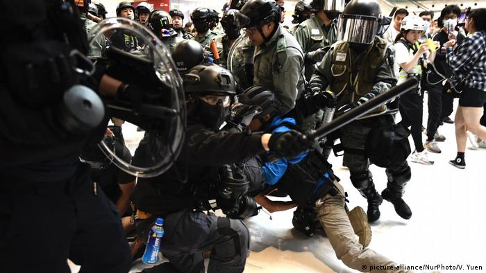 Riot Police are seen arresting a protester inside a shopping mall during an Anti-Government Protest in Sha Tin District in Hong Kong, China. November 3, 2019.