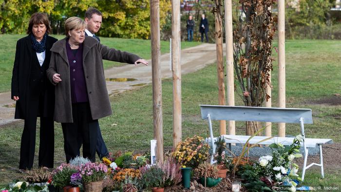 German Chancellor Angela Merkel at NSU memorial in Zwickau