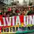 An oppposition banner during a protest reads "united Boliva, Evo no fraud"