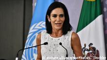 Lydia Cacho speaks during a press conference to launch the Spotlight initiative against of feminicides in Mexico at Ministry of Foreign Relations on May 29, 2019 in Mexico City, Mexico (Photo by Carlos Tischler/NurPhoto) | Keine Weitergabe an Wiederverkäufer.