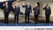 From left to right, China's President Xi Jinping, Russia's President Vladimir Putin, Brazil's President Jair Bolsonaro, India's Prime Minister Narendra Modi and South Africa's President Cyril Ramaphosa pose for a photo at the BRICS emerging economies meeting at the Itamaraty palace in Brasilia, Brazil, November 14, 2019. Pavel Golovkin/Pool via REUTERS