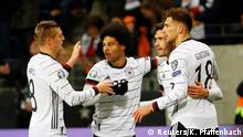 Soccer Football - Euro 2020 Qualifier - Group C - Germany v Northern Ireland - Commerzbank-Arena, Frankfurt, Germany - November 19, 2019 Germany's Serge Gnabry scores their first goal with teammates REUTERS/Kai Pfaffenbach DFB regulations prohibit any use of photographs as image sequences and/or quasi-video