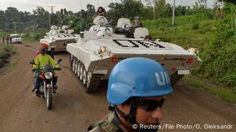 Des soldats de la Monusco patrouillent du côté de Kiwanja (est de la RDC)