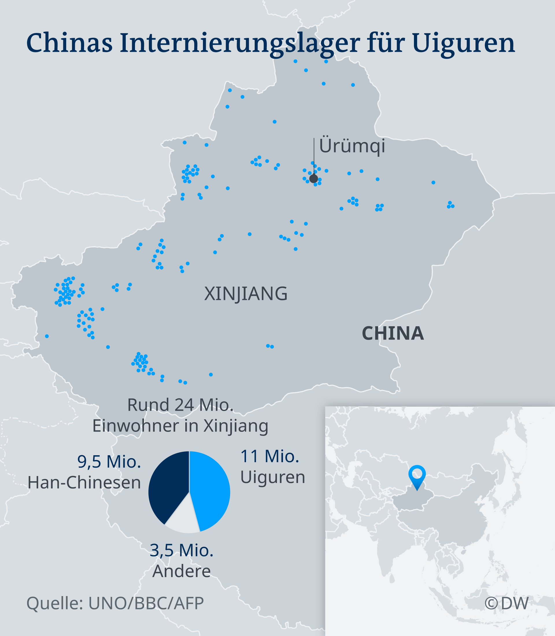 Infografik Karte Chinas Internierungslager für Uiguren
